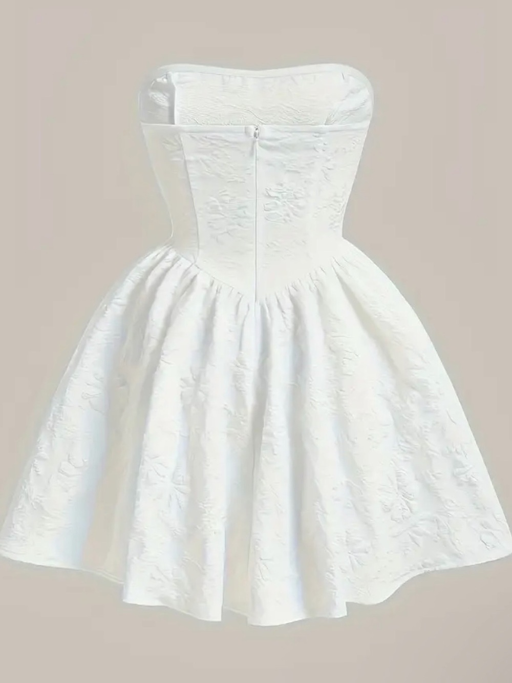Strapless White Floral Embroidered Mini Dress - Picture 3 of 4